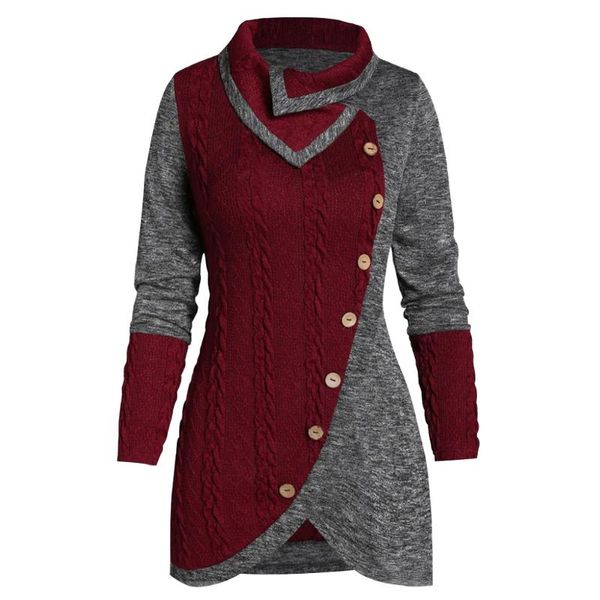 Suéteres femininos Viagem quente de inverno Round Round Patchwork Pullover Compras Casual Botão de festa