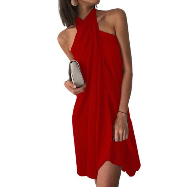 

casual dresses women dress plus size chest wrap halter elegant female sunderess strapless irregular hem loose beach mini, Black;gray