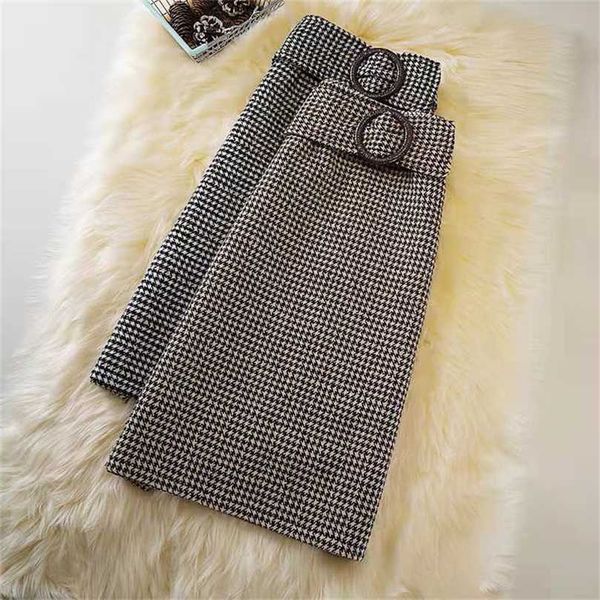 

autumn and winter woolen bag hip skirt women's chi all-match high-waist lace-up mid-length 211119, Black