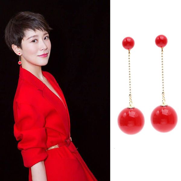 

korean style red pearl 925 silver needle earrings for women, Black