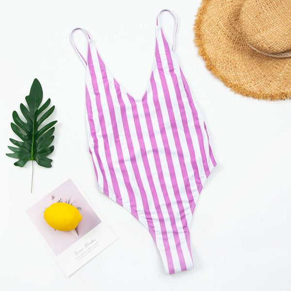 

women's one piece striped swimsuit, White;black