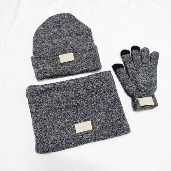 

winter knitted hats infinity scarves and gloves inner fine hair warm soft beanies black five fingers glove, Blue;gray