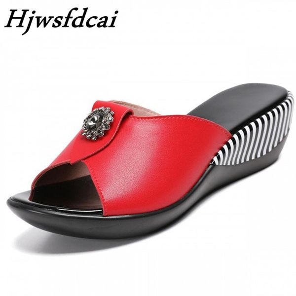 

slippers hjwsfdcai 2021 summer platform flip flops fashion beach shoes anti-slip genuine leather woman sandals women, Black