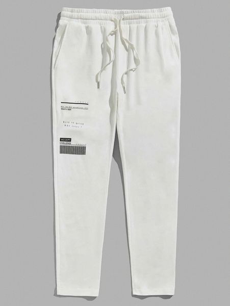 

men slogan graphic drawstring waist sweatpants 52ya#, Black