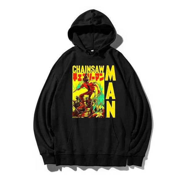

chainsaw man cartoon printed men's and women's personalized hoodies, Black