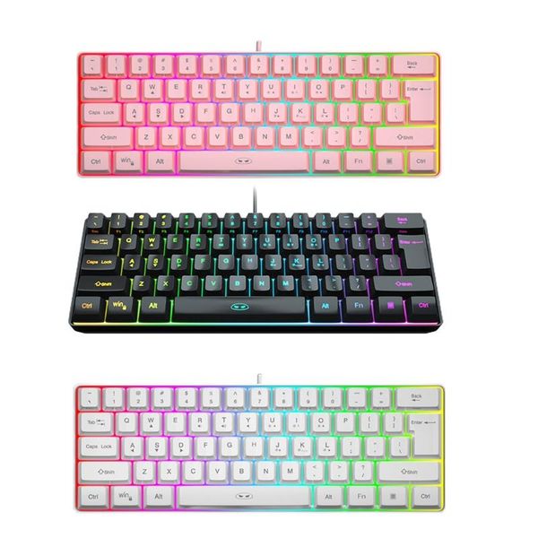 

keyboards h052 usb wired gaming keyboard compact 61 key scientific layout true rgb backlit