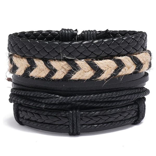 Pulseira jessingshow 4 pçs / conjunto de pulseiras de couro trançada para homens charme vintage étnica tribal multicamadas pulseiras macho corda pulseiras