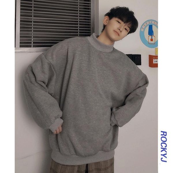 

mens harajuku style sports wild plus velvet hoodies male autumn and winter solid color student loose bottoming, Black