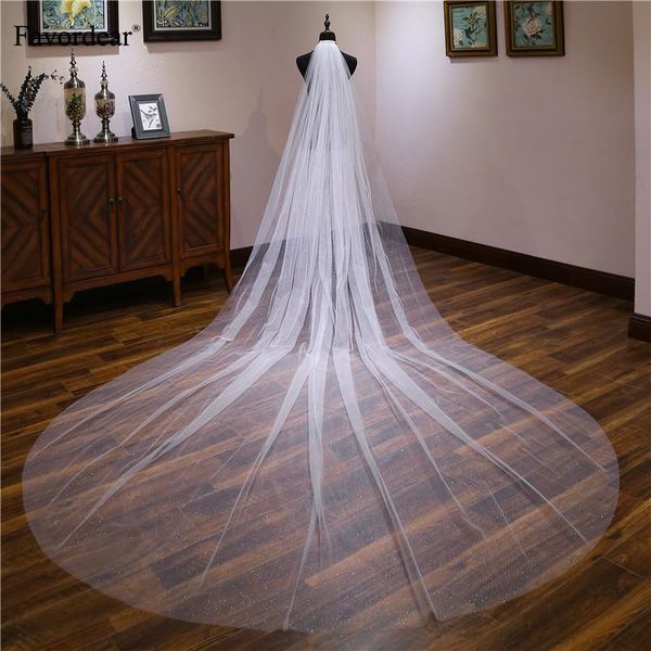 

bridal veils favordear 4m long wedding veil 2021 cathedral 1 layer cut-edge sequined with comb accessories velos de novia, Black