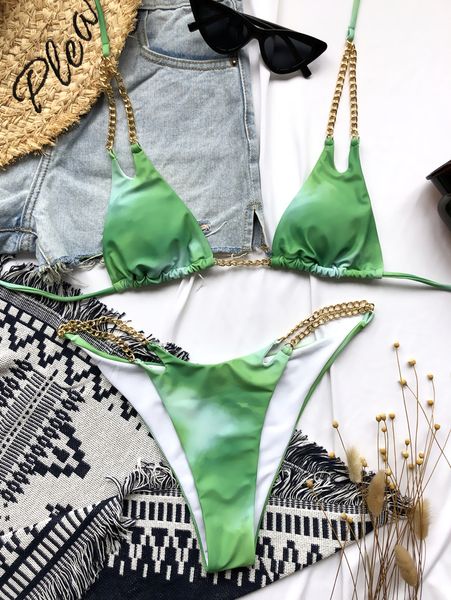

mini bikini tie dye swimwear women metal chain patchwork bathing suit triangle bikinis 2022 new swimsuit brazilian biquinis, Red;black