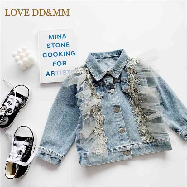 Amor DDMM Meninas Jaquetas Crianças Roupas Princesa Denim Lace Decoração Bebê Outerwear Casaco Crianças Trajes 210715