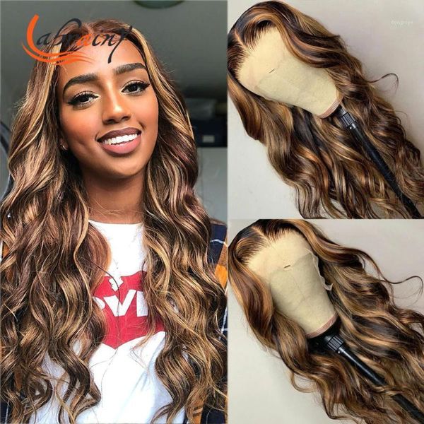 

transparent highlight honey blonde human hair wigs ombre colored remy wig pre plucked bleached knots 13x1+4x11, Black;brown
