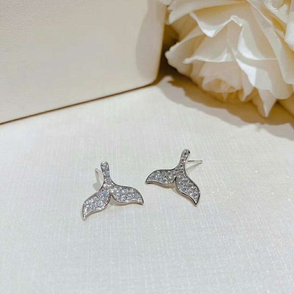 

s925 silver needle korean version beauty female temperament versatile dolphin fishtail earrings personality trendy ear, Black
