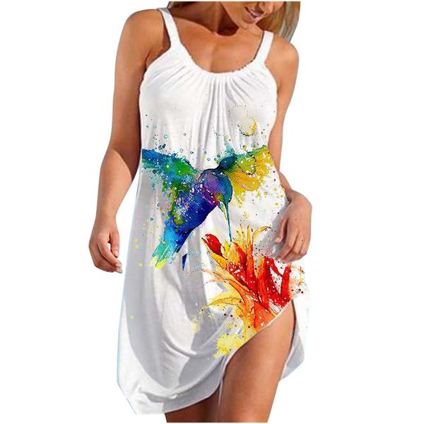 

casual dresses fashion women's dress summer sleeveless o-neck cute cartoon print hem loose beach ladies mujer, Black;gray