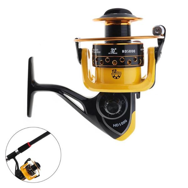 

spinning fishing reels 12bb 5000 reel wheel 16kg drag power double colour metal line cup & wooden handle knob baitcasting