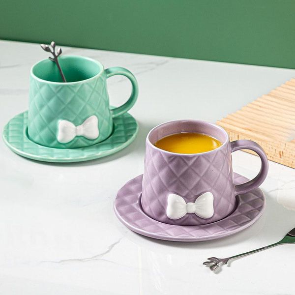 

mugs european style bow embossed mug drink juice cup home office creative ceramic water afternoon tea coffee and saucer set
