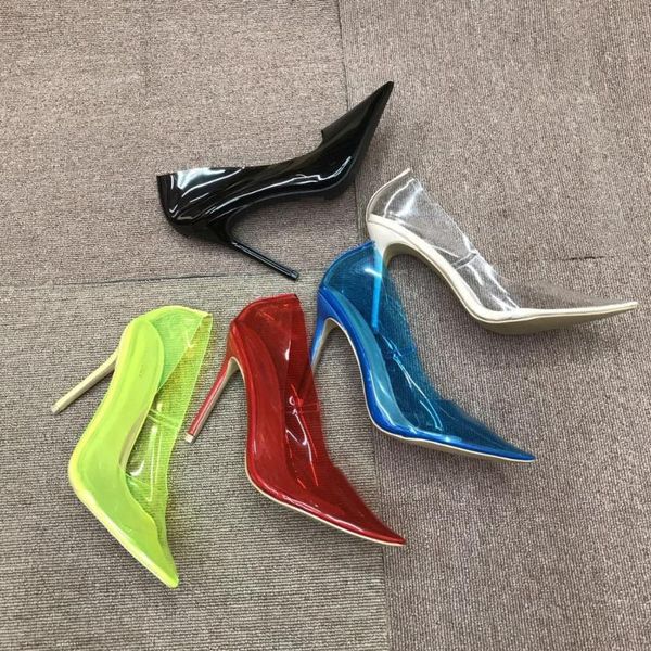 

dress shoes 2021 trendy women's shoes, crystal high-heeled pointed transparent fabric, fine heeled large size, Black