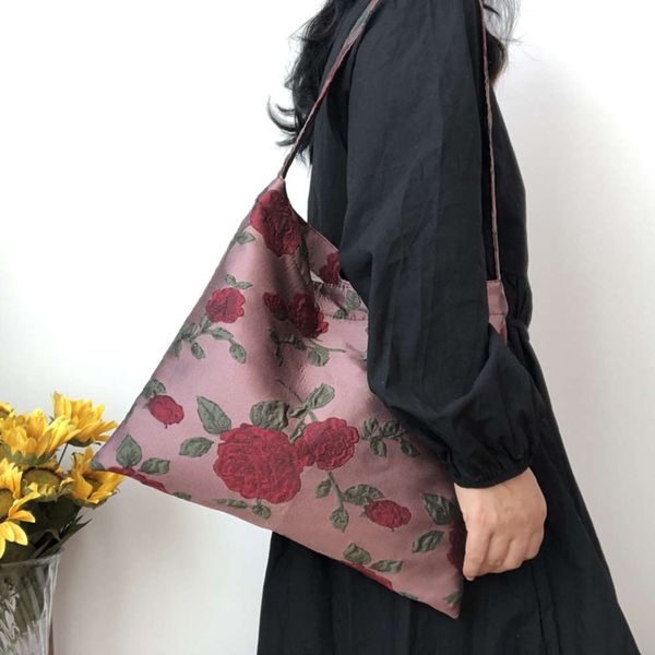 

fashion women floral shoulder underarm bag large capacity ladi daily canvas shopping bags vintage rose female tote handbags