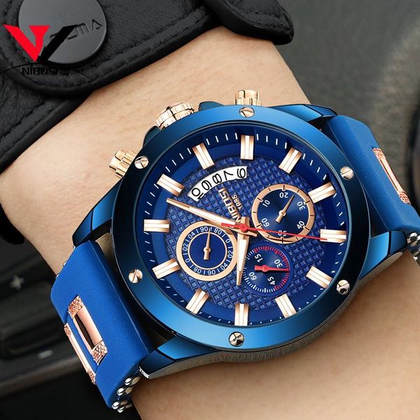 

wristwatches nibosi sport watch men quartz zegarek meski analog date clock man silicone military waterproof male relogio masculino 2333, Slivery;brown