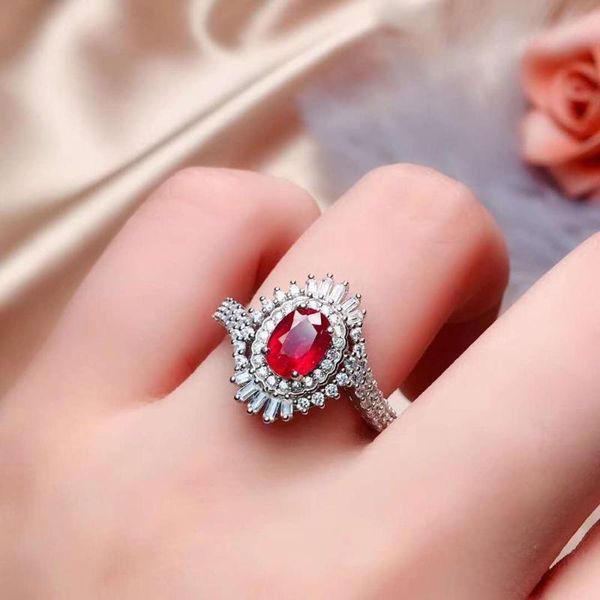 

cluster rings natural and real red ruby ring 925 sterling silver for wedding gemstones jewelry fine, Golden;silver