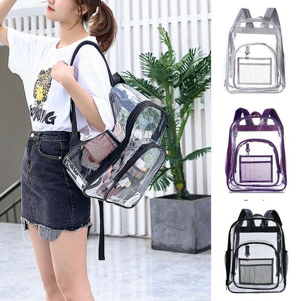 

backpack style women clear transparent pvc multi-pockets school bag travel au