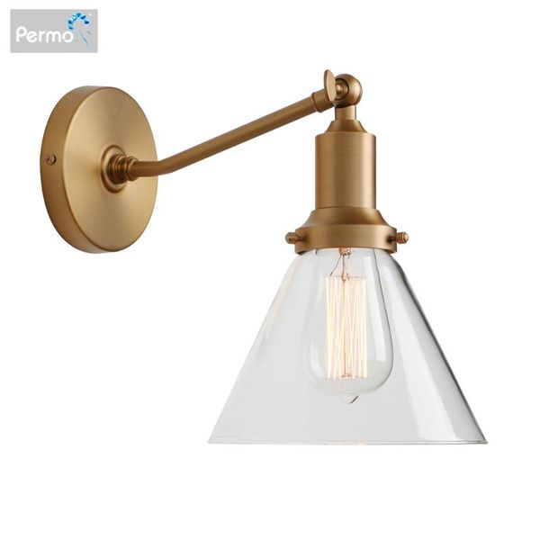 

wall lamp permo industrial vintage slope pole mount single sconce with funnel flared clear glass shade light fixture