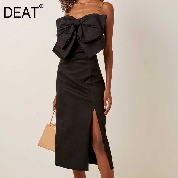 

[deat] summer fashion high waist knee-length bow sleeveless style quality sling dress women 13d116 210527, Black;gray