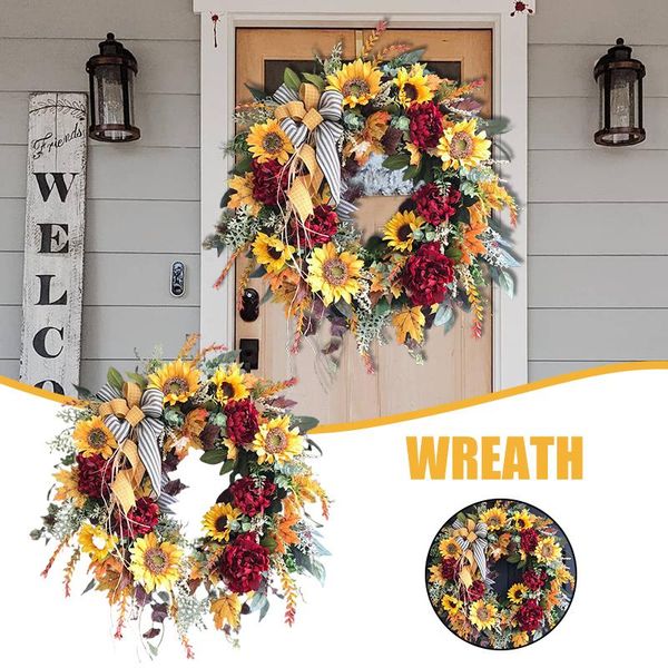 

decorative flowers & wreaths sunflower wreath country french fake flower welcome sign garland hanging front door decor for home party 40cm k
