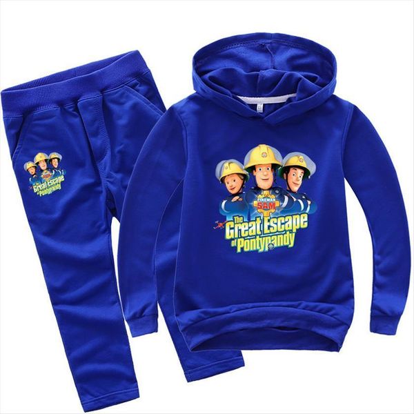 

fireman sam cartoon hoodies for kids boy sweatshirt sets girls winter clothing children casual tracksuit hooded with pants, White