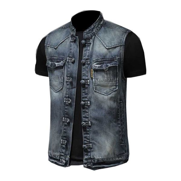 

men's jackets spring high collar retro single-breasted sleeveless blue slim denim vest jacket men, Black;brown