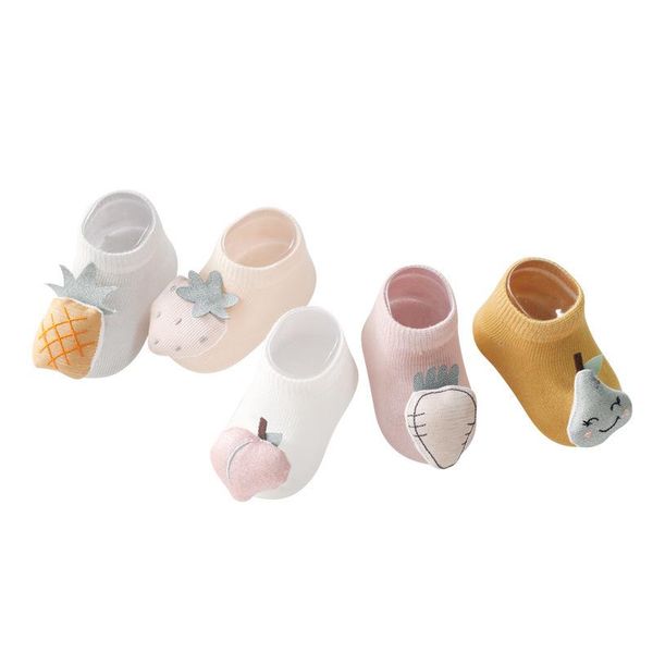 

spring summer autumn baby girls boys cartoon ankle socks cotton born anti slip floor sock fruit fashion design, Pink;yellow