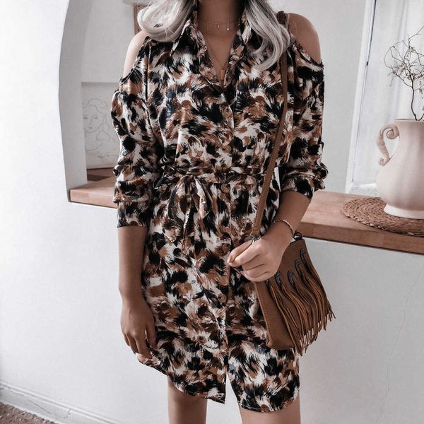 

casual dresses women spring off shoulder print shirt female single breasted long sleeve office ladies boho vestidos 4bgz, Black;gray