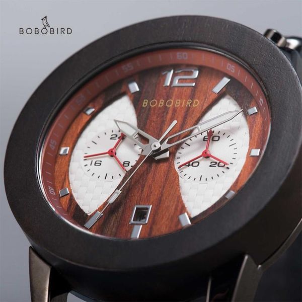 Мужчины деревянные часы Wirst Auto Date Date Montre Bois Homme Complete Calendar Clock Кожаная полоса на заказ для мужских наручных часов