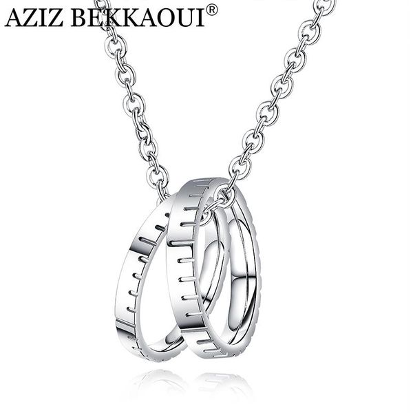 

pendant necklaces aziz bekkaoui engraved name double round pendants necklace for women and men stainless steel diy letter logo, Silver