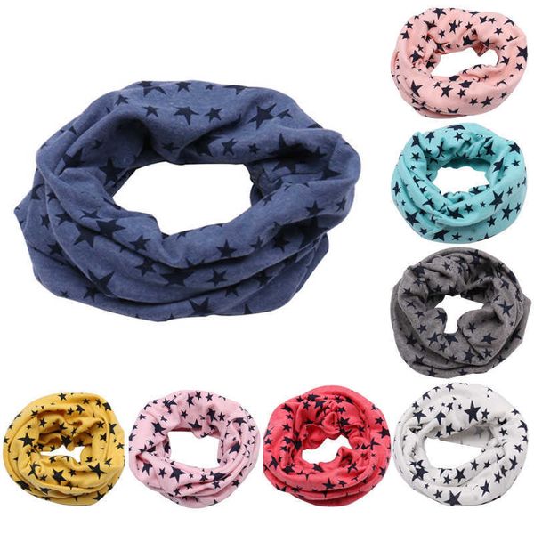 1pc Boy Girls cotone collo sciarpa anelli pentagramma stampato scialle caldo bambini o-ring fazzoletto da collo stampa stella rosa giallo donne involucri