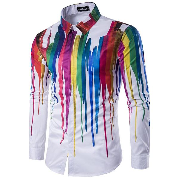 

geek splash-ink printed shirt men 2021 brand long sleeve chemise homme casual slim fit cotton mens dress shirts men's, White;black