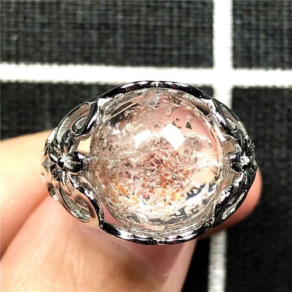 

cluster rings natural ghost phantom quartz stone ring for woman man crystal 15x12mm oval beads garden silver adjustable jewelry, Golden;silver