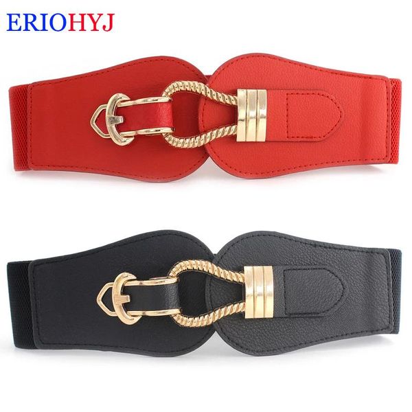 

belts eriohyj women wide belt elastic vintage buckle leather women's waist seal dress waistband, Black;brown