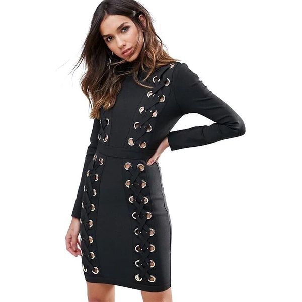 

casual dresses 2021 arrival elegant black fashion long sleeve button slit bodycon dress knee length women's party plus size, Black;gray