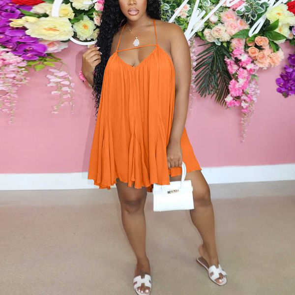 

summer halter backless loose pleated mini dress 210702, Black;gray