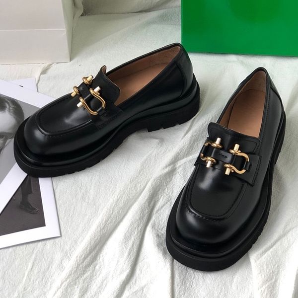 

spring new round end muffin sole leather shoes for women, Black