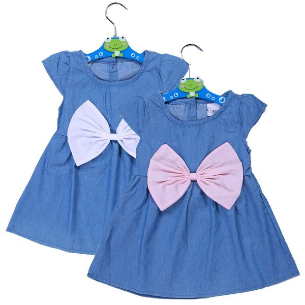 Jean baby meninas denim dress crianças vestido de uma peça vestido recém-nascido vestidos big bowknot menina roupas infantil vestidos jumper 210413