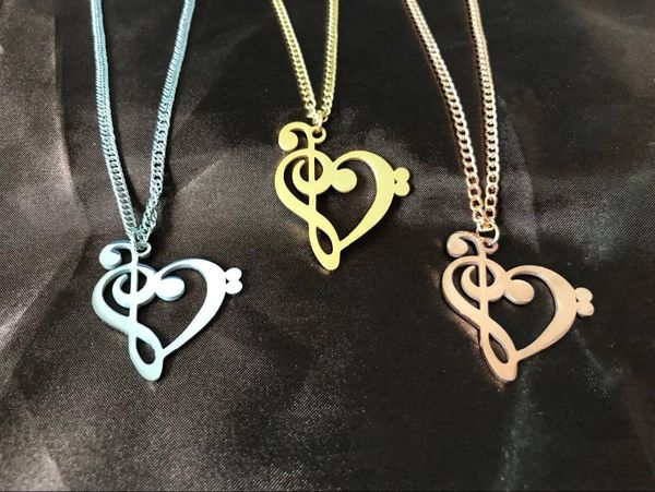 

pendant necklaces trendy 316l stainless steel hollow heart shaped musical note necklace collares bijoux clavicle fashion jewelry, Silver