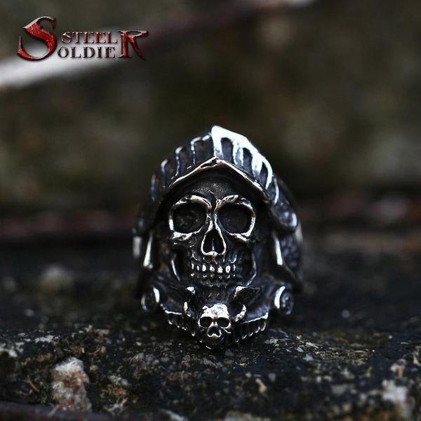 

cluster rings steel soldier drop vintage punk knight templar skull roman warrior ring men jewelry, Golden;silver