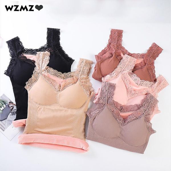 

camisoles & tanks women seamless thick thermal underwear lingerie lace v neck female slim tank strentch breathable padded cami, Black;white