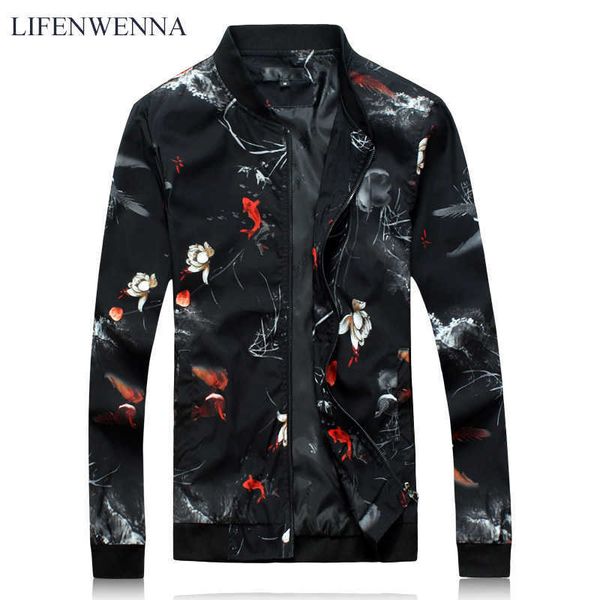 

lifenwenna autumn men's bomber zipper jacket male casual streetwear pilot coat men clothes print windbreaker coats plus 6xl 210528, Black;brown