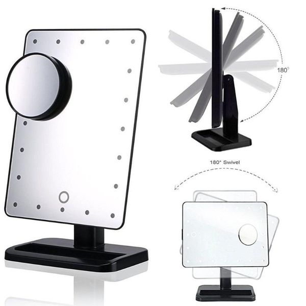 

smart fill 20 led light cosmetic mirror rotatable touch screen dimming wireless makeup with 10x magnifying compact mirrors