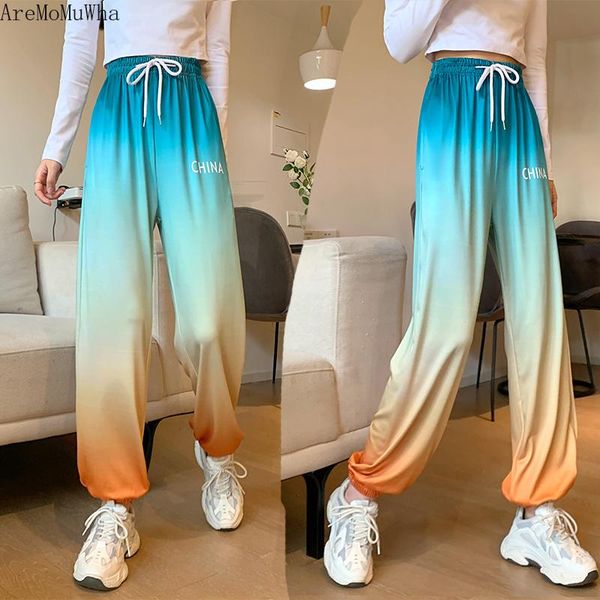 

women's pants & capris drawstring loose bloomers summer thin section hip-hop gradient high-waisted panties fried street dancing casual, Black;white