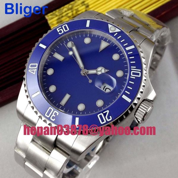 

lightning 43 mm miyota 8215 automatic gentlemen clock saffier glass blue sterile dial light blue ceramic panel 302, Slivery;brown