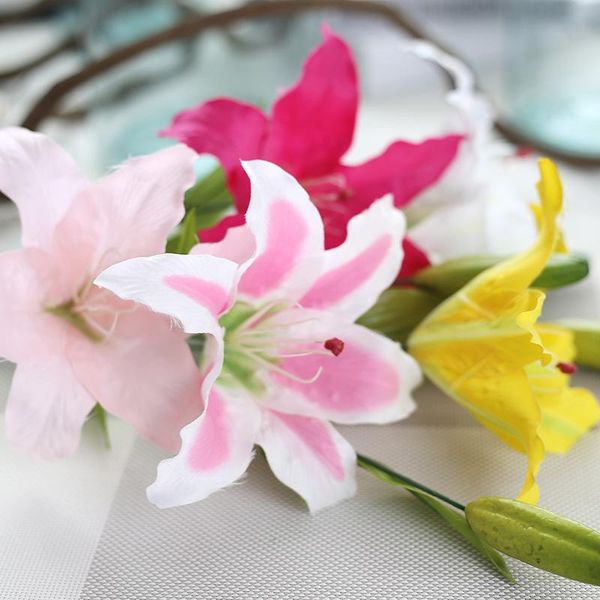 

decorative flowers & wreaths 10pc/lot 62cm single stem lily silk artificial w/buds flower real touch wedding decoration 5 colors